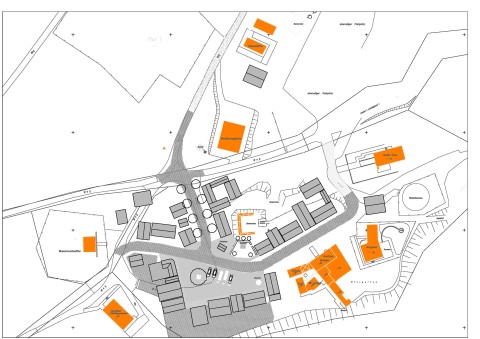Geländeplan der Baugruppe Marktplatz Rheinland im Freilichtmuseum Kommern